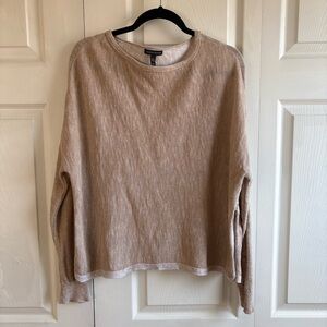 EILEEN FISHER Boat Neck Boxy Sweater Top Linen S Lagenlook Minimalist Knit Beige